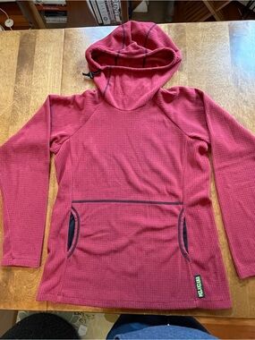 Melanzana Deep Red Waffle-Knit Hooded Pullover